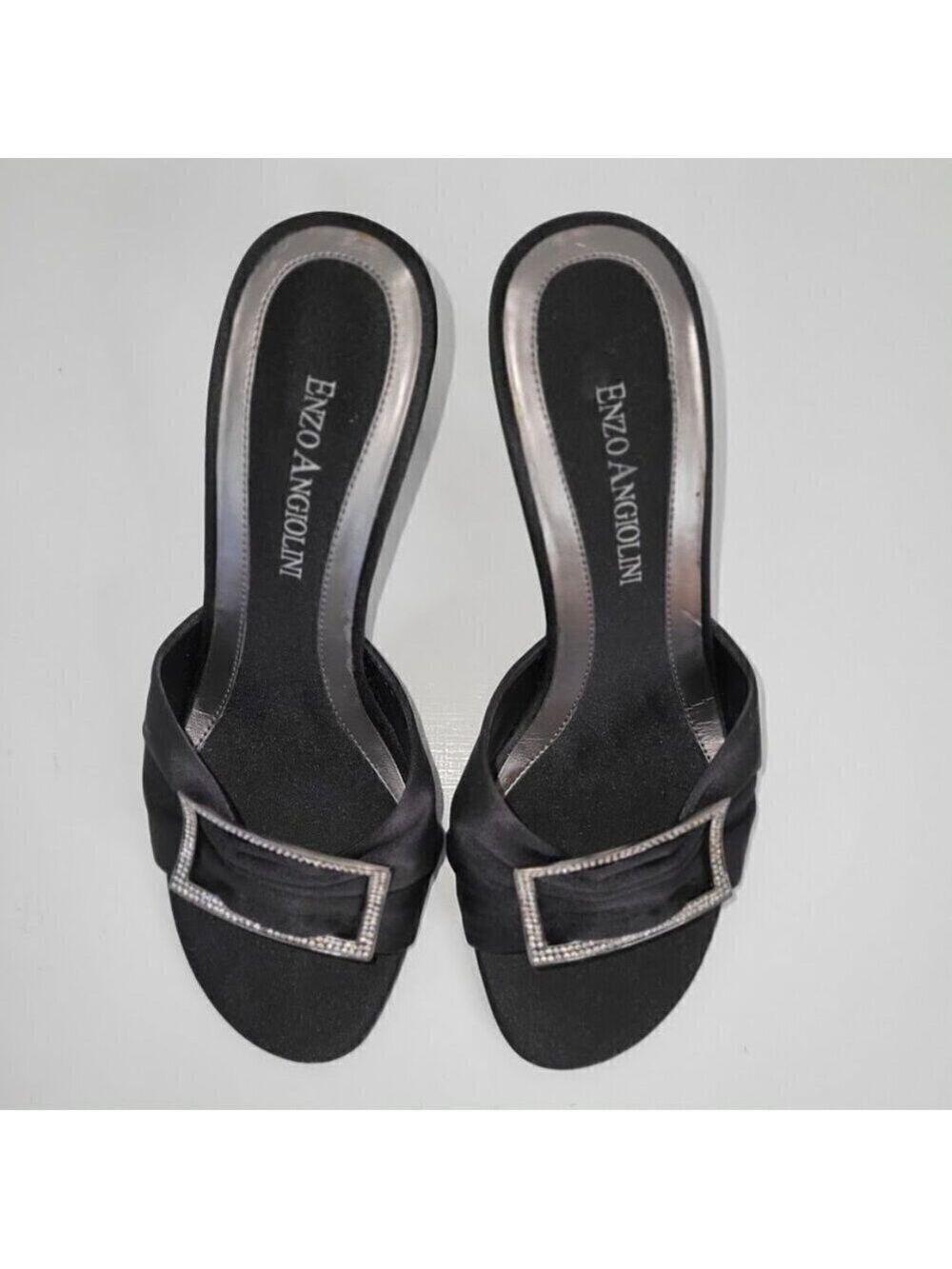 Enzo Angiolini Eamoria Black Fabric Heeled Slide w/Rhinestones Womens Shoes SZ 6 - Picture 3 of 10